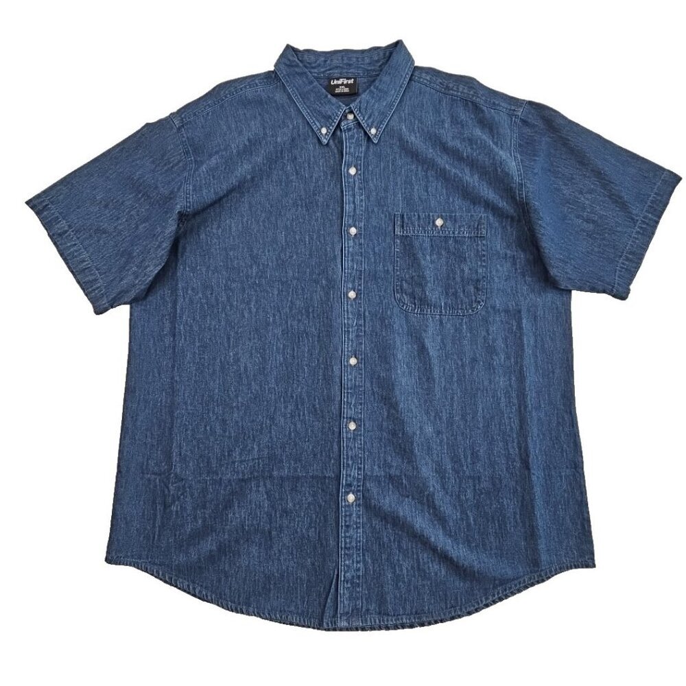 Denim Short Sleeve Shirt Men's 3XL Indigo Blue NWOT Chambray Button-Up UniFirst